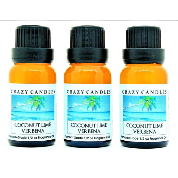 Coconut Lime Verbena 3 Bottles 1/2 fl oz Each 15ml Premium Grade Scented Fragrance Oil by Crazy Candles Made in USA