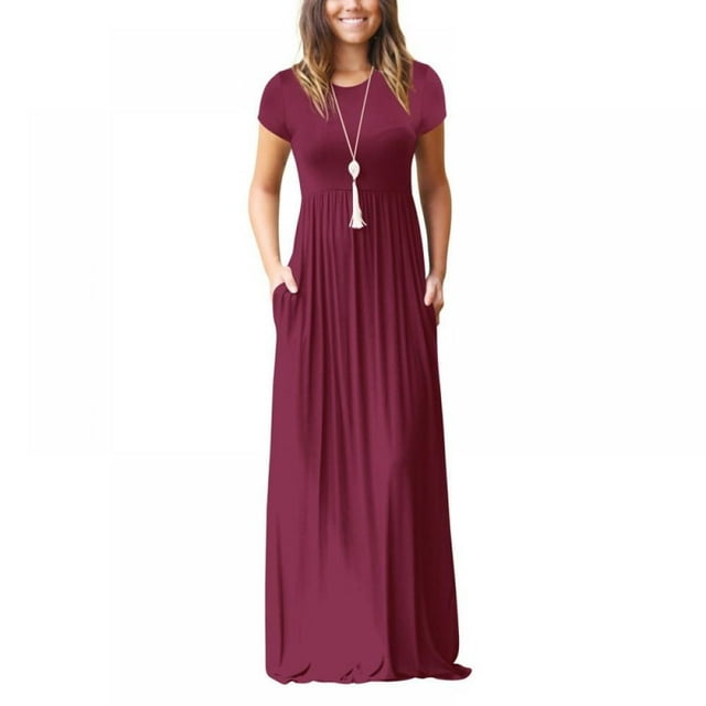 Robe Maxi pour Femme Col Rond avec Poche Été Ample Décontractée Robe Bouffante Femme Rétro Longues Robes vestidos mujer