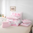 thumbnail image 6 of jejeloiu Ribbon Bow Tie 7 Pieces Bedding Comforter Set,Kawaii Cartoon Bowknot Full Bedding Set,Pink White Fitted Sheet Flat Sheet For Girls,Microfiber Room Decorative Reversible, 6 of 8