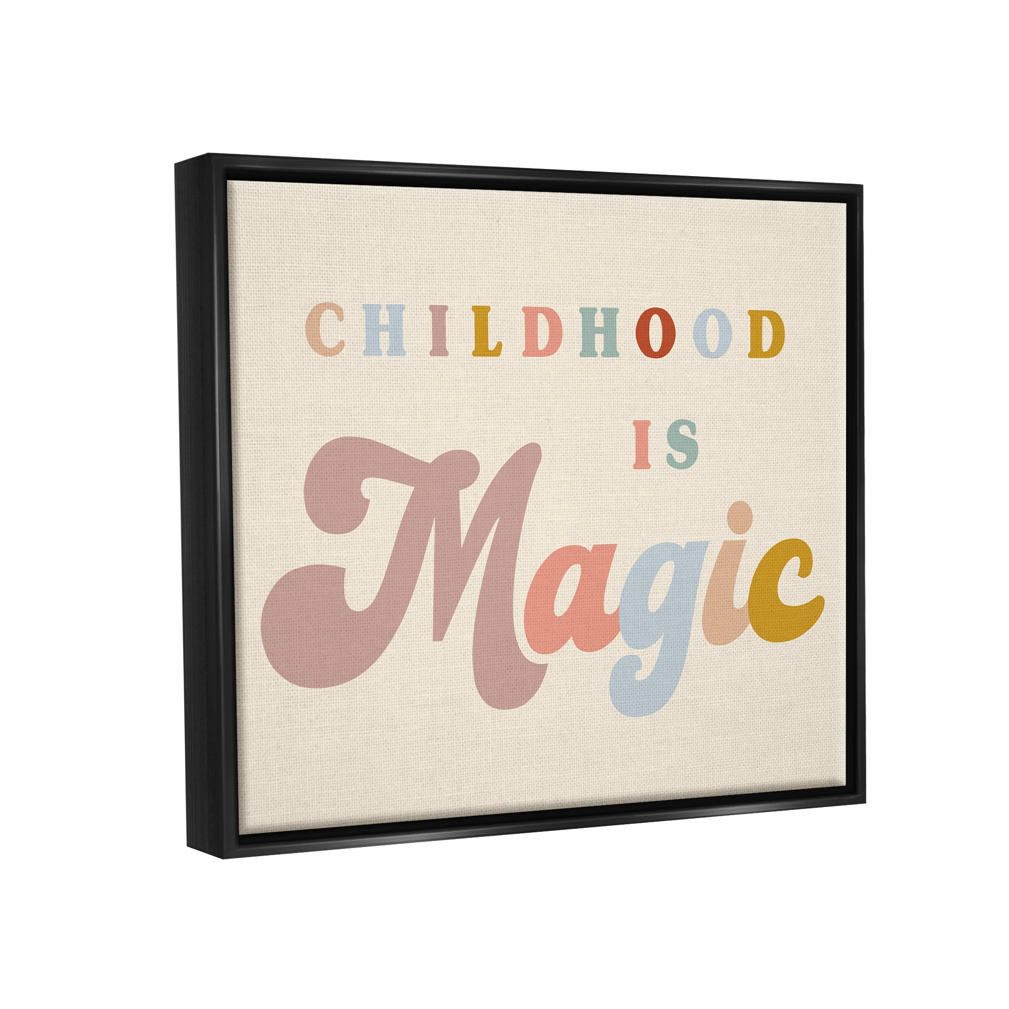 Stupell Industries Muted Childhood is Magic Inspirational Painting Black Floater Framed Canvas Art Print Wall Art, 21 x 17