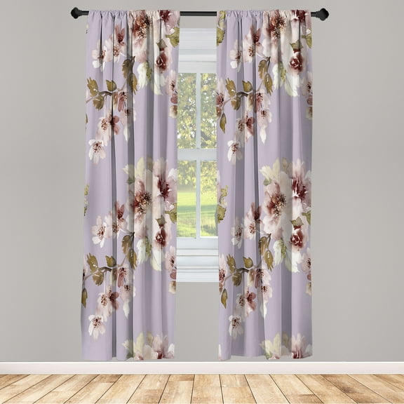 Ambesonne Floral Curtains, Watercolor Shabby Ornaments, Pair of 28"x95", Pale Mauve