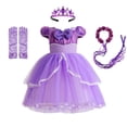 thumbnail image 1 of Vestido de Princesa Sofía para niñas, manga abullonada de fantasía, vestidos de fiesta con cuentas florales, disfraz de Princesa Sofía para Halloween Fivean unisex, 1 of 2