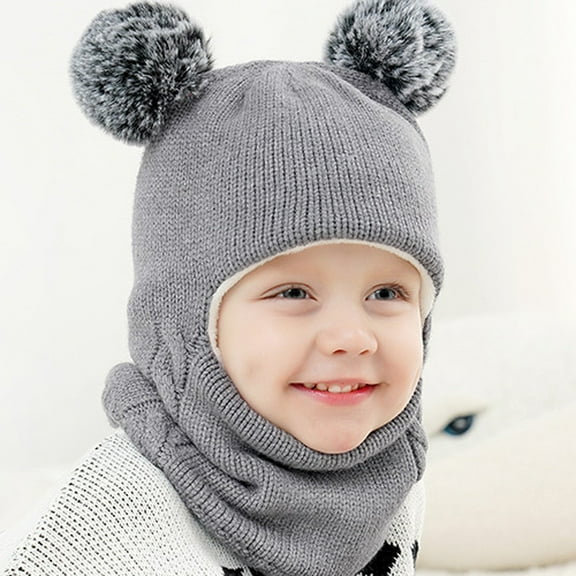 Baby Boys Girls Winter Hat Scarf Earflap 2 in 1 Boys Girls Warm Windproof Lined Knitted Beanie with Neck for Snow Toddler Winter Beanie