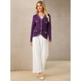 thumbnail image 3 of DARING DIVA Women's Contrast Trim Knit Ribbed Cardigan Sweater L Purple, 3 of 7