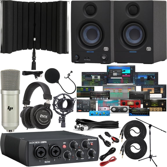 PreSonus AudioBox 96 USB 2x2 Recording Studio Bundle – Interface, Eris 3.5 Monitors, Mic & Headphones