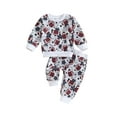 thumbnail image 1 of ZAXARRA Toddler Girls Clothes Long Sleeve Floral Rugby Heart Rugby Print Crewneck Sweatshirt Drawstring Pants Set, 1 of 6