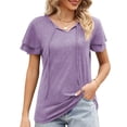 thumbnail image 3 of Mengpipi Womens Plus Size Tops Ruffle Sleeve Lace-Up V-Neck Shirts Loose Fit Casual T-Shirts Purple M-4X, 3 of 8