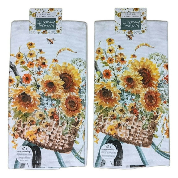 Set of 2 SUNFLOWERS FOREVER Bicycle Terry Kitchen Towels by Kay Dee Designs