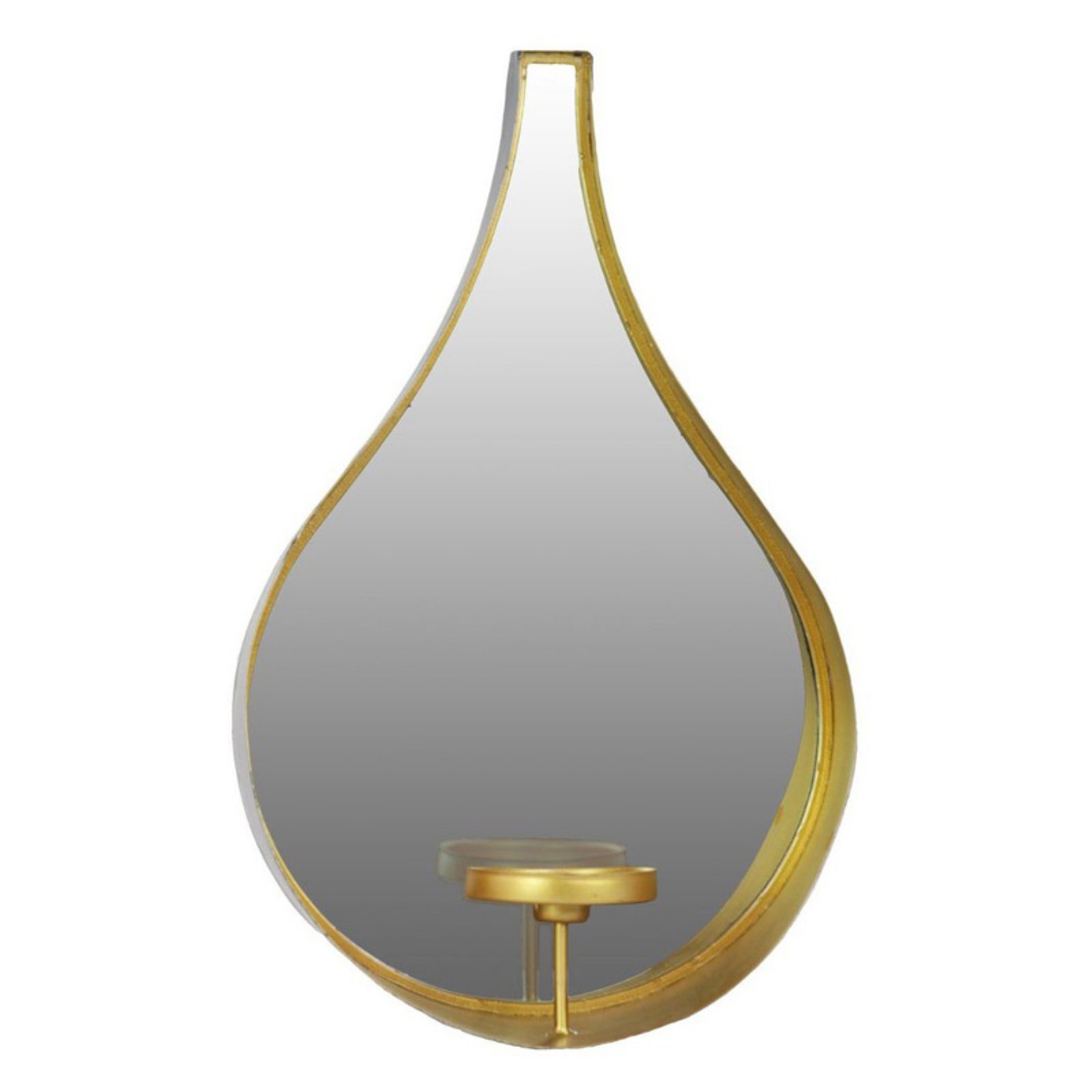 Benzara Tear Drop Shaped Mirrored Wall Mounted Candle Holder
