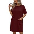 thumbnail image 5 of QQZ Summer Dress for Women Crew Neck Short Sleeve Solid Basic T-Shirts Casual Midi Dresses with Pocket, 5 of 6