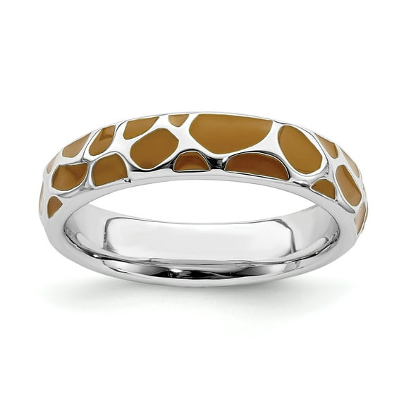 Sterling Silver Polished Enameled Animal Print Ring