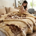 thumbnail image 3 of WOOW DEPOT Thick Fleece Bed Blanket, 1 PCS Euro Pattern Printed 7.72 lb Heavy Soft Warm Mink Blanket Luxurious Reversible, Full Queen 78.7" x 90.5", Beige, 3 of 6