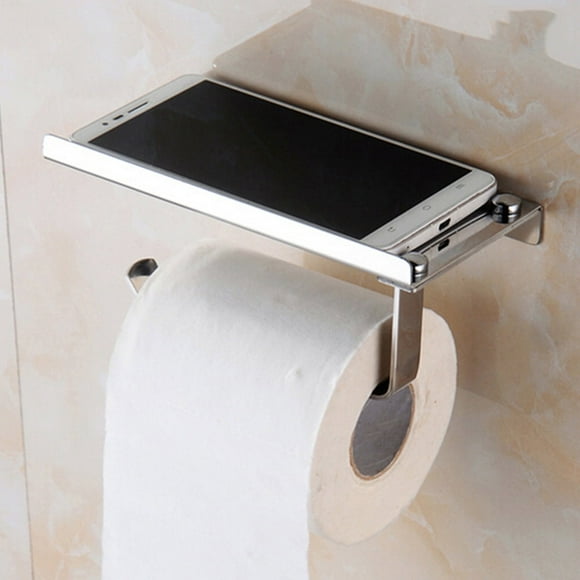 Bathroom Phone Tissue Holder WC Roll Papers Stand Dispensers Wall Mounted Silver