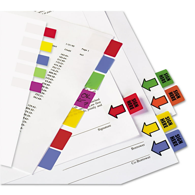 Removable Page Flags - 5 Colors (Green, Yellow, Red, Blue, Orange), 10 Flags Per Color, 50 Flags Total, For Books & Documents