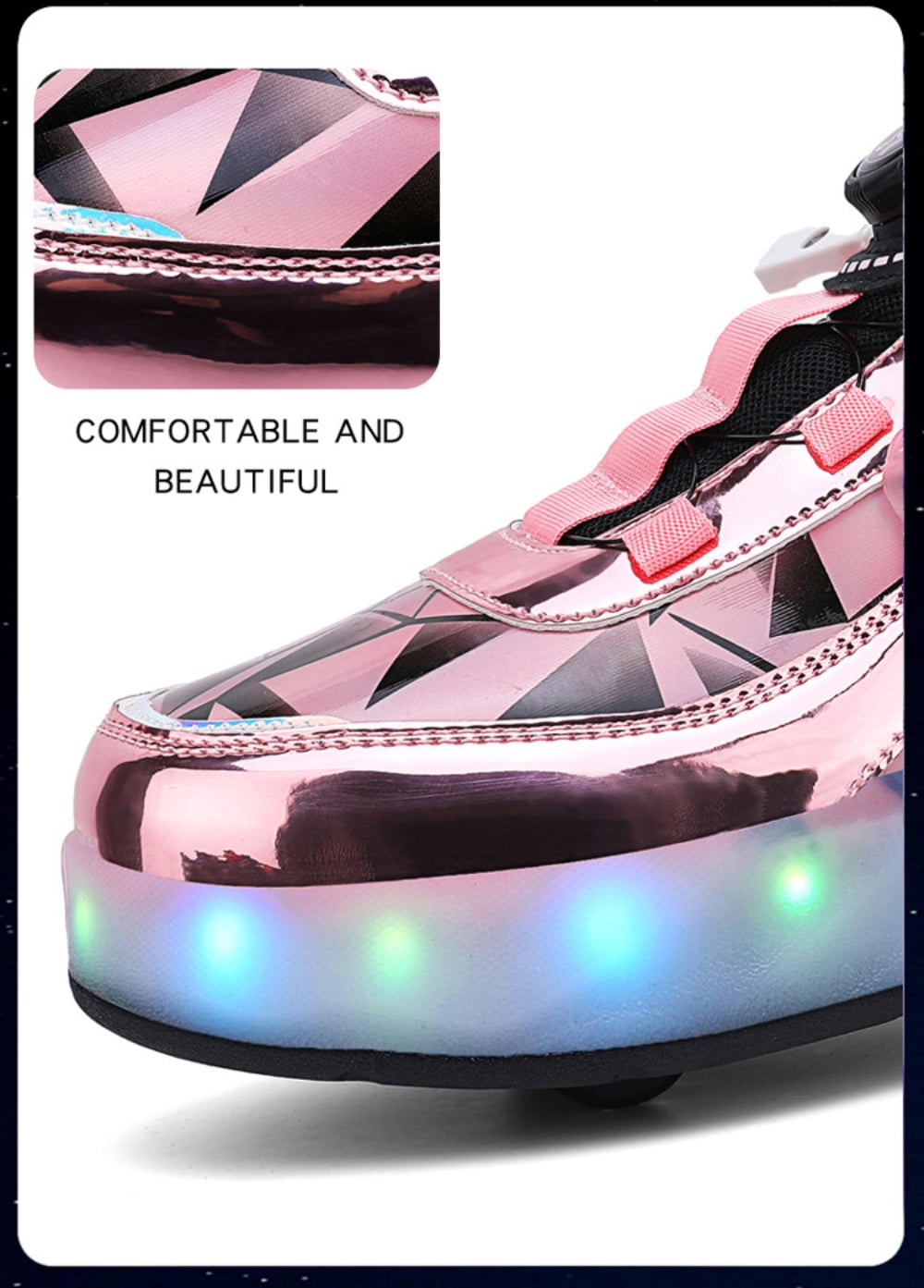 OnyxTrek LED Roller Skate Shoes for Kids Boys Girls Light Up Roller Sneakers with Detachable Wheels Rechargeable Flashing Wheeled Shoes