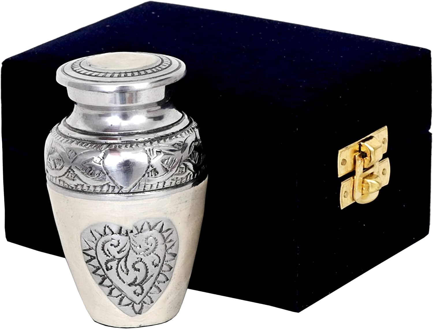 RUZIOON Lovely Keepsake Urn  Silver Heart Small Keepsake Qnty 1 - Keepsake Urn for Human Ashes with 1 Velvet Box Bag-Mini Keepsake Urn - Affordable Keepsake Urn (3 cu.in)