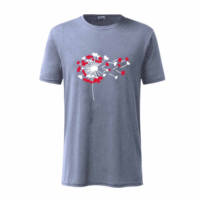 DPTALR Men Short Sleeve Casual Floating Love Printing Round Neck Pullover T Shirt Blouse