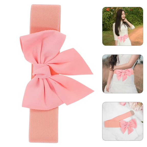 OFFIGAM elastic bow belt for women 1Set pink vintage fabric alloy cinch for versatile dressing