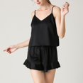 thumbnail image 2 of Gibobby conjuntos de pijama de calidad Conjunto de ropa de de dos piezas con cuello en V de seda para mujer (Negro, L), 2 of 3