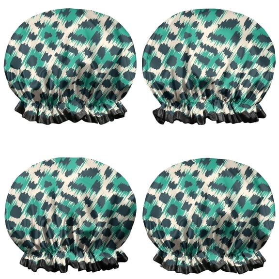 Shower Caps,Leopard Pattern with Green and Black Spots Waterproof Shower Cap for Women 4 Pieces,Double Reusable Hair Cover for Shower PEVA Elastic Stretch Hem