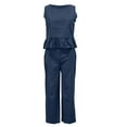 thumbnail image 5 of Women Summer 2 Piece Outfits Sleeveless Tank Crop Top Ruffle Hem Wide Leg Pants Linen Jumpsuits Lounge Matching Beach Sets, 5 of 6