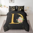 thumbnail image 2 of Homewish Initial D Letter Bedding Comforter Set 7-Piece, Butterfly Rose Floral King Bedding Sets, Black Gold Sequin Print Reversible Bed Sheets, Breathable Home Decor, 2 of 7