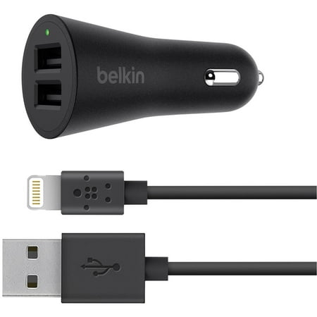 Belkin F8J221BT04-BLK BOOSTUP 2-Port Car Charger with MIXIT 4ft USB-A to Lightning Connector