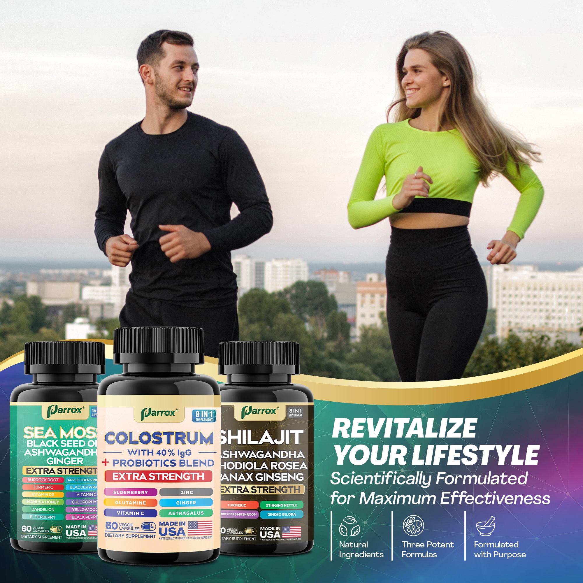 Parrox Complete Vitality Trio - Sea Moss, Black Seed Oil, Ashwagandha, Burdock Root, Colostrum, Probiotics, Elderberry, Vitamin C, Astragalus, Panax Ginseng, Ginkgo Biloba, Rhodiola Rosea, Turmeric