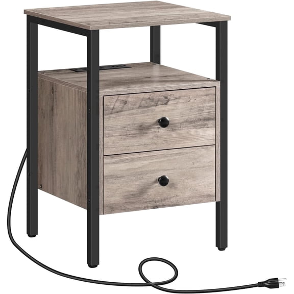 HOOBRO Nightstand with USB Ports & 2 Drawers & Power Outlets Bedroom
