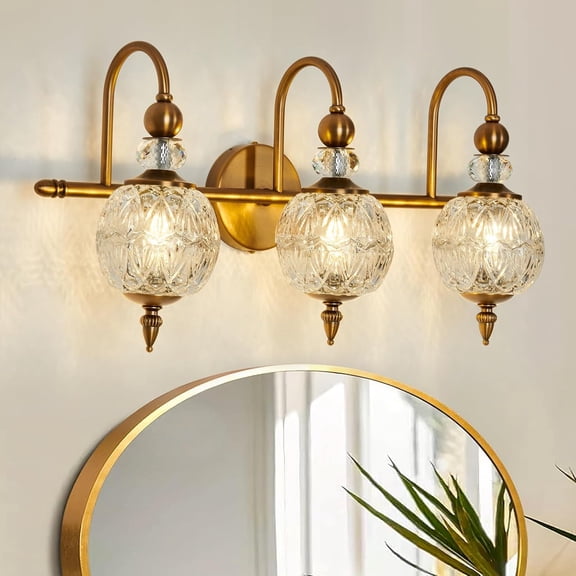 Vintage Bathroom Lights Fixtures Gold Vanity Light with Glass Globe LampShade 3 Light Mid Century G9 Bulb Wall Sconce Indoor Vanity Light Over Mirror for Kitchen Bedroom Farmhouse Living Room