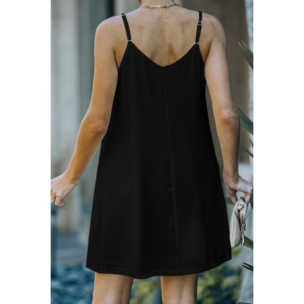 ABPHQTO Vestido lencero negro con botones para mujer