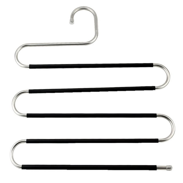 Perchas Ahorro de Espacio Antideslizantes Paquete de 5 Perchas de Ropa en Forma de S Organizador de Almacenamiento de Armario de Acero Inoxidable para Pantalones Jeans Negro