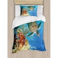 thumbnail image 3 of Turtle Duvet Cover Set Queen Size, Colorful Underwater with Turtle Swimming Among the Coral Reef Scenic Exotic View, Decorative 3 Piece Bedding Set with 2 Pillow Shams, Multicolor, by Ambesonne, 3 of 3