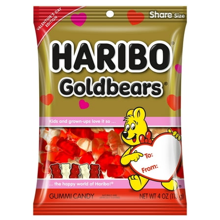 HARIBO Goldbears Gummies Valentines Day Assorted Flavor Red and White Gummy Candy, 4oz, Share Size Peg Bag