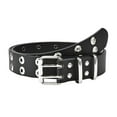 thumbnail image 1 of Womens Punk Waist Belt Gothic Leather with Metal Buckle Stylish Waistband Double Grommet Belt for Dresses Jeans Party Halloween 43, 1 of 8