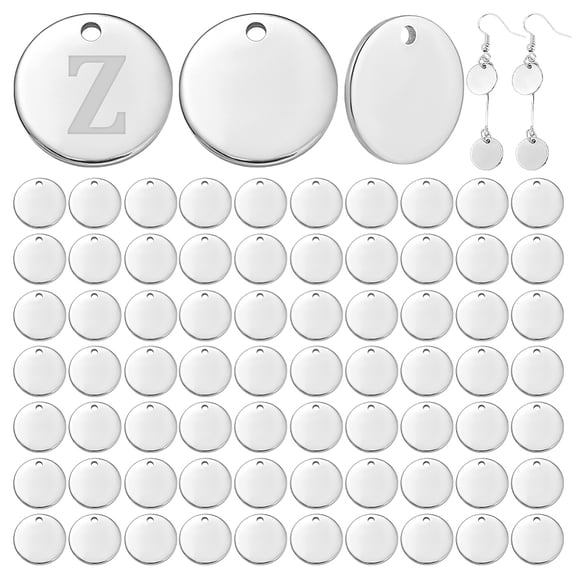 100pcs 12mm 304 Stainless Steel Stamping Blank Tag Pendants Flat Round Metal Discs Blank Bar Stamping Discs Blank Name Pendant for DIY Necklaces