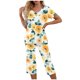 thumbnail image 1 of Conjunto Corto para las Mujeres Impreso Casual Manga Corta V-Cuello Superior con Pantalones Punta, Ligero Poliéster Spandex para el Verano, 1 of 1