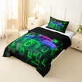 thumbnail image 2 of Manfei Green Monster Truck Twin Comforter Sets,Patchwork Geometric Plaid Bedding Set,Black Reversible,2-Piece,1 Comforter and 1 Pillowcase, 2 of 7