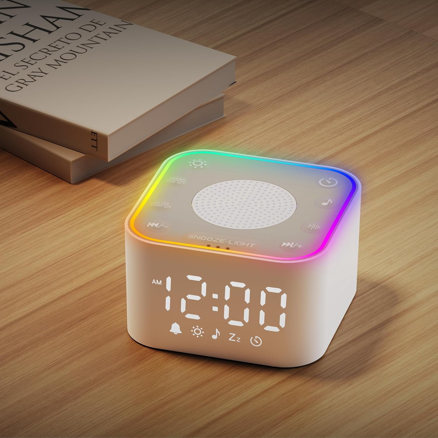 RGHJAR-White Noise Sound Machine: 30 Non-Looping Sleep Sound Therapy for Adults - Noise Canceling for Bedroom, Adjustable Night Light & Timer, Built-in Alarm Clock