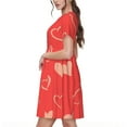 thumbnail image 2 of Picia Cute love heart Pattern Women's Short Sleeve Summer Dress Pleated Loose Swing Knee Length Short Sleeve Swing Dresses, 2 of 6