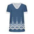 thumbnail image 4 of WXLWZYWL Womens Summer Tops 2023 Clearance Casual V-Neck Lace T-Shirt Flowers and Plants Printed Short Sleeved Top Navy, 4 of 5