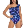 thumbnail image 2 of Picia Blue Lightning1 Pattern Women's One Piece Swimsuits,One Shoulder Swimwear Asymmetric ,Ruffle Monokinis Bathing Suits,High Waisted Flattering Bathing Suits-Small, 2 of 8