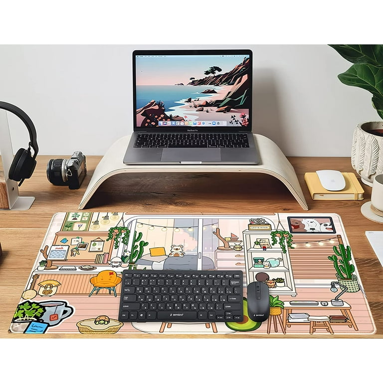 Cute Bakery Desk Mat Kawaii Mousepad, Cute Japanese Anime Street Aesthetics  Gaming Desk Pad XXL, Pastel Brown and Green Plants Mouse Pad Office Decor  Computer Mat Keyboard Mouse Mat 31.5 x 15.75 