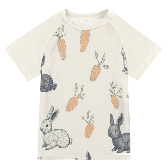 FORMRS Boys Rash Guard Short Sleeves Swim Shirt Quick Dry UPF 50 Sun Protection, Sizes 3-12T, Adorable Bunnies