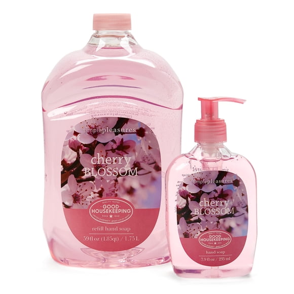 SIMPLE PLEASURES Recambios de jabón de manos premium - Fragancia de flor de cerezo botella de 7.9 oz con recambio gigante de 59 oz - Aprobado por el sello Goodhousekeeping - Múltiples aromas disponibl