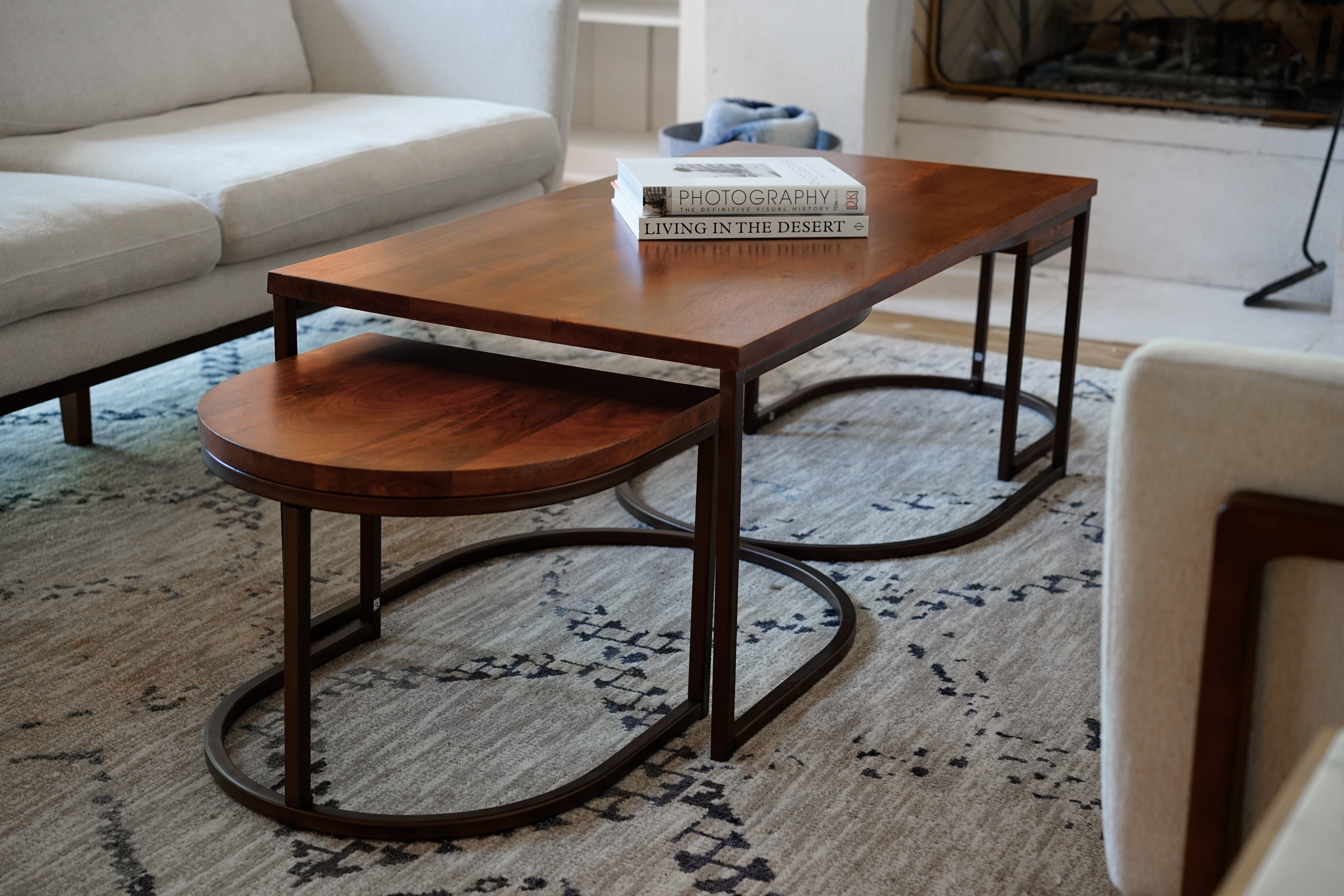 Posh Pollen Luton Modern Wood and Metal Nesting Coffee Table, 3 Piece, Brown