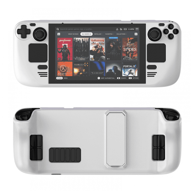 Funda protectora colorida para Steam Deck y OLED, tacto cómodo, funda protectora de material PC con soporte, accesorios para consolas de videojuegos