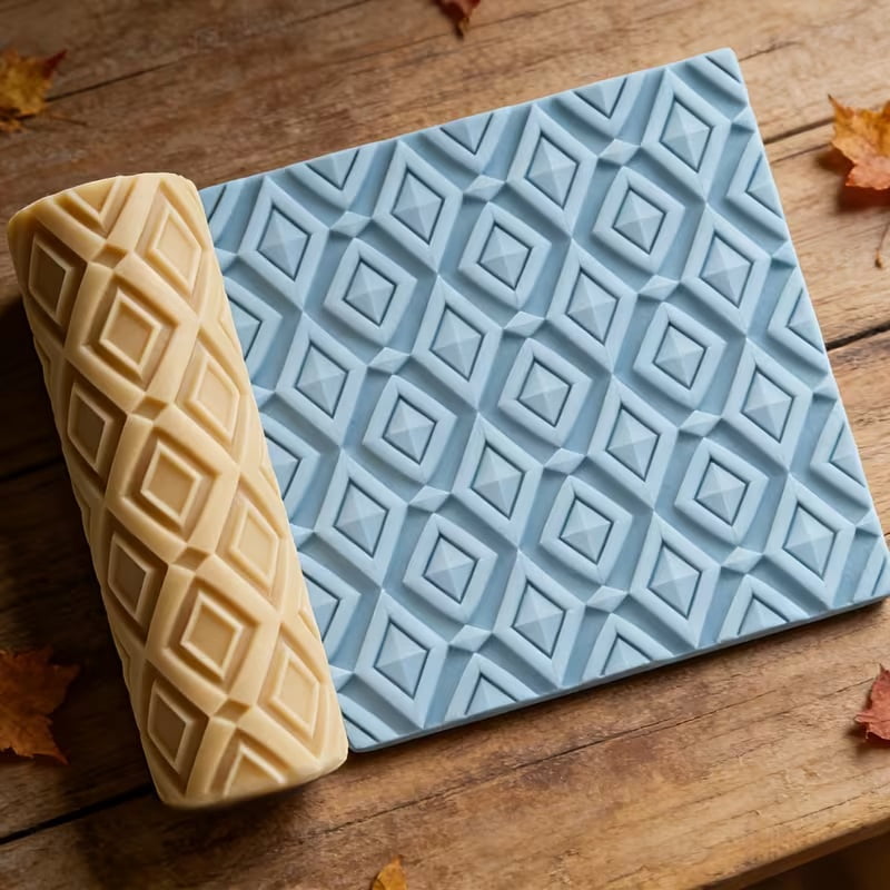 Simple Diamond Textured Embossed Polymer Clay Roller - A must-have tool for ceramic sculptures