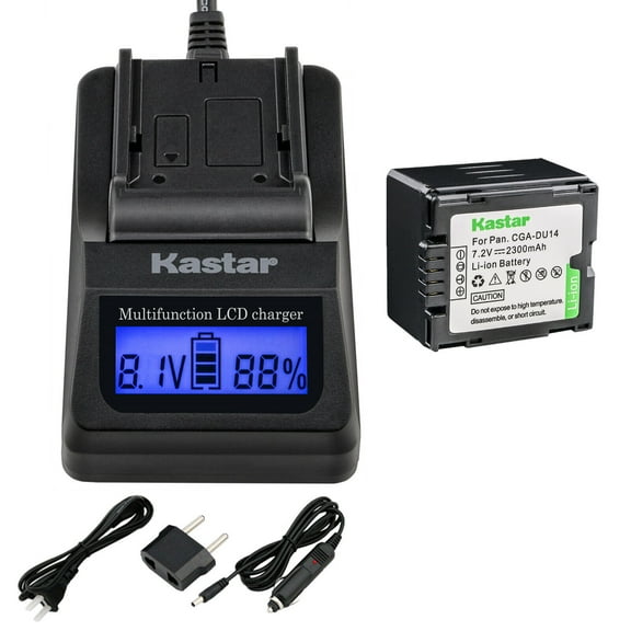 Kastar Charger and CGA-DU14 Battery (1-Pack) Replacement for Panasonic VBD140 VBD210 PV-GS120 GS150 GS180 GS320 GS400 GS500 SDR-H250 H280 VDR-M75 M95 M250, Hitachi DZ-BP21SJ DZ-BP14S DZ-BP7S DZ-BP14SW