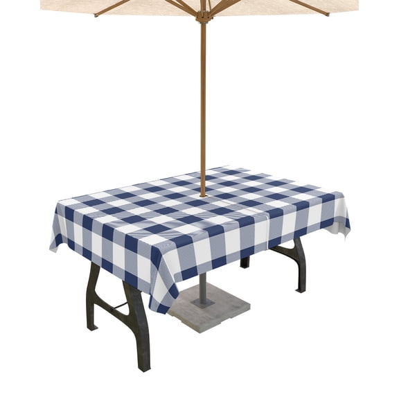 Boanket Outdoor Tablecloth with Umbrella Hole for Patio/Picnic/Party/Camping, Navy Blue White Plaid Waterproof Table Cloth Rectangle Table Cover Washable, Farmhouse Checkered Buffalo 52"x 70"
